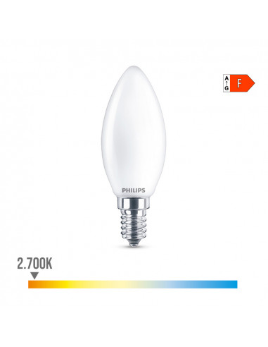 Ampoule bougie led e14 4.3w 470lm 2700k lumière chaude ø3.5x9.7cm. philips