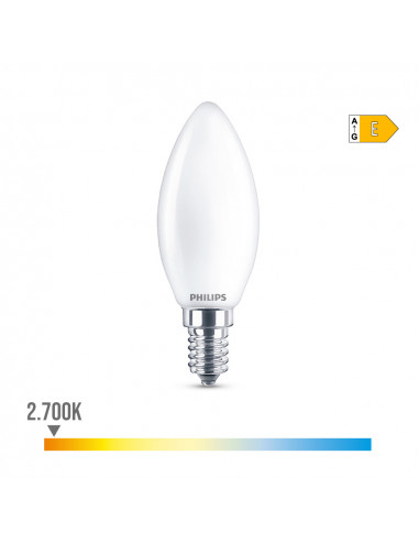 Ampoule bougie led e14 6.5w 806lm 2700k lumière chaude ø3.5x9.7cm. philips