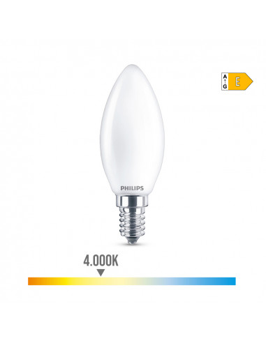 Ampoule bougie led e14 6.5w 806lm 4000k lumière du jour ø3.5x9.7cm. philips