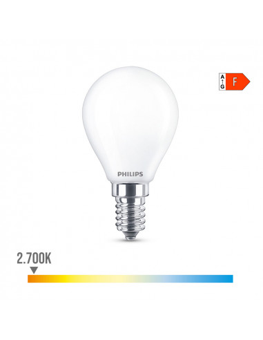 Ampoule led sphérique e14 4.3w 470lm 2700k lumière chaude ø4.5x8.2cm philips