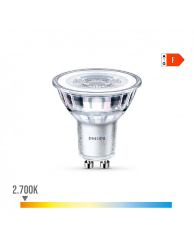 Ampoule led gu10 4.6w 390lm 2700k lumière chaude ø5x5.4cm philips