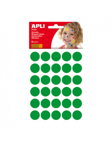 Blister 180 uni. gomets rondes couleur verte taille ø20mm.