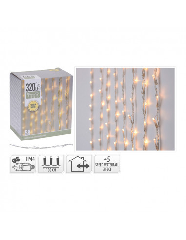 Rideau 320 leds blanc chaud avec 5 fonctions 1x2m