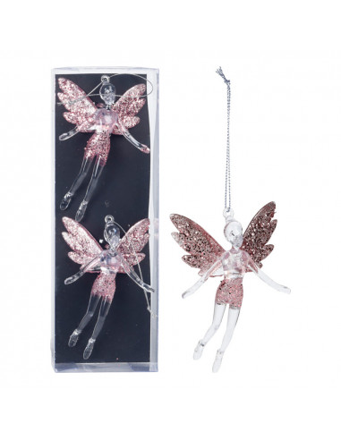 Set 2uni. décoration pendentif ange brillant rose. 8x3x13cm