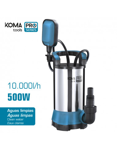 Pompe pour extraction d'eau propre 500w acier inoxydable 17x30cm koma tools