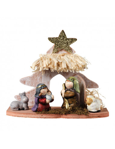 Crèche de noël avec 5 figurines et stable 15x8x13cm