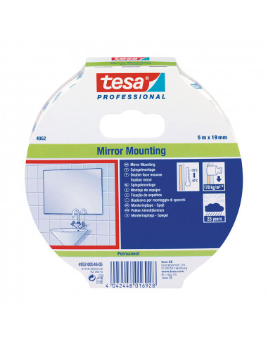 Ruban double face pour montage de miroir 5m x 19mm 4952 tesa