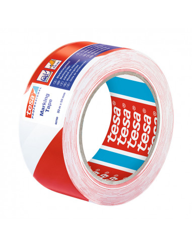 Adhésif ruban signalétique rouge / blanc 33m x 50mm 60760 tesa
