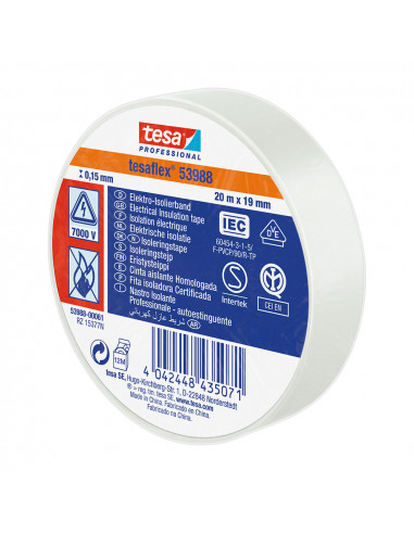Ruban isolant homologué blanc 20m x 19mm 53988 tesa