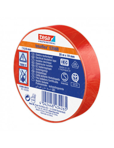 Ruban isolant homologué rouge 20m x 19mm 53988 tesa