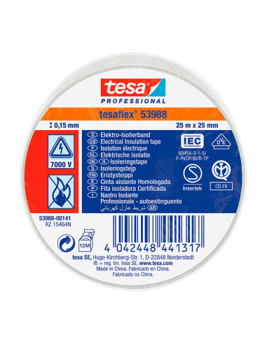 Ruban isolant homologué blanc 25m x 25mm 53988 tesa
