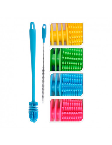 Jeu de 2 brosses de nettoyage de bouteille couleurs variées