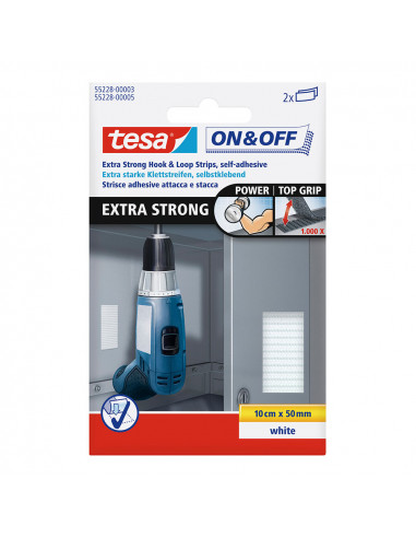 Bandes de fermeture extra fortes 10cm x 50mm 2 paires blanc 55228 tesa