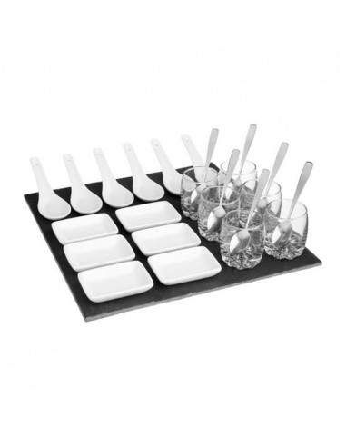 Ensemble d'appétiseur 25 pièces avec base en ardoise.