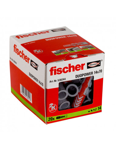 Pack 20 bouchons murales duo power 14x70 538244 fischer