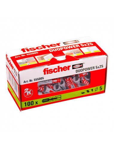 Pack 100 bouchons murales duo power 5x25 555005 fischer