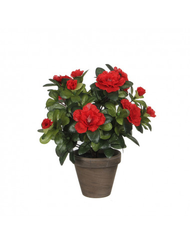 Azalea artificielle rouge en pot gris ø11,5cmx27xø20cm