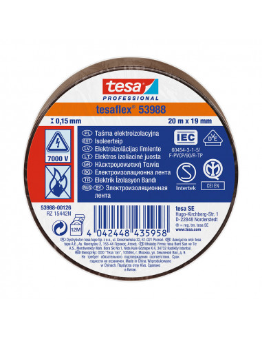 Ruban isolant homologué marron 20m x 19mm 53988 tesa