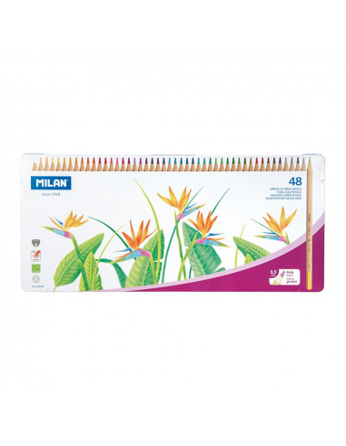 Boîte métallique 48 crayons de couleur mine épaisseur ø3,5mm hexagonal milan