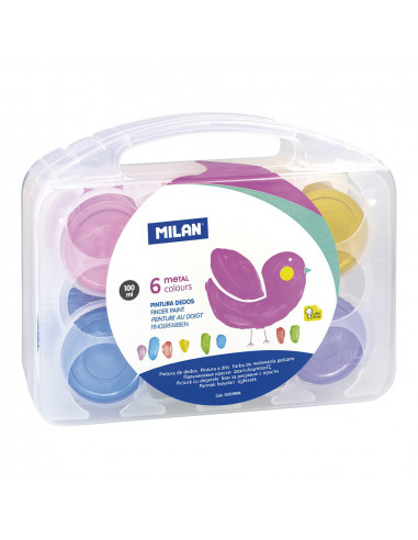 Boite 6 pots 100ml de peinture doigt, couleurs métalliques milan