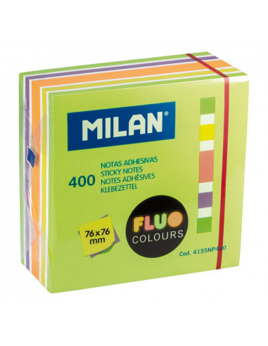 Bloc 400 adhésif notes couleurs fluo 76 x 76 mm milan