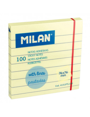 Notes adhésives guidées jaune clair block 100 milan 76 x 76 mm.