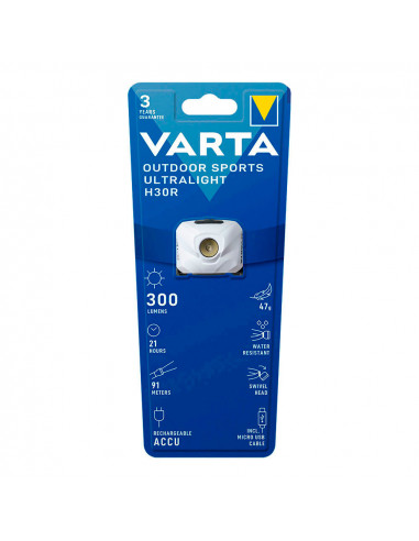 Lampe de poche frontale ultralight h30r blanche varta.