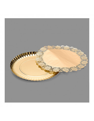 Sac 1 plat rond avec dentelle dorée 23cm