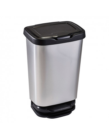 Poubelle à pédale 40 litres avec fermeture amortissante 39x29x63,5cm couleur argent/noir mondex