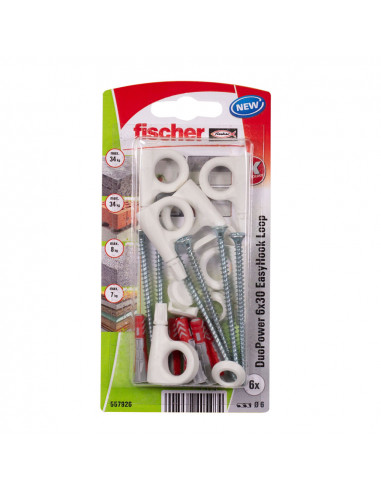 Blister 6 prises fermées duopower easyhook 8x40 557927 fischer