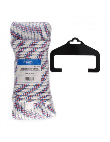 Écheveau 15 mt. polyester drisse tricolore haute tenacité. calibre 8 mm edm