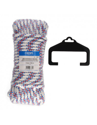 Écheveau 20 mt. polyester drisse tricolore haute tenacité. calibre 8 mm edm