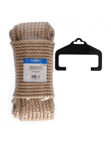 Écheveau 20 mt. corde bio en jute naturel. 3 cordages. calibre 8 mm edm