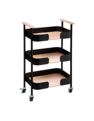 Serveuse 3 etages bambou et acier noir 75x45.5x28.5cm