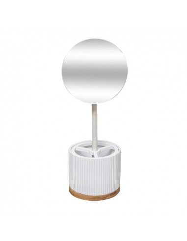 Miroir de salle de bain avec organisateur bambou blanc collection naturéo