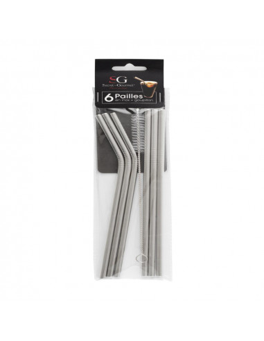 Set 6 pailles inox avec brosse de nettoyage