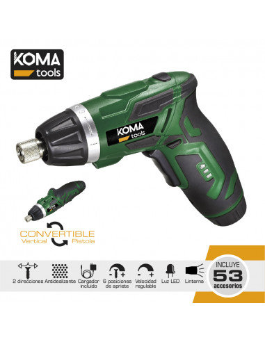 Tournevis a batterie reversible 3,6v lithium 1300ma. avec 53 accessoires 17,5x14,8cm koma tools