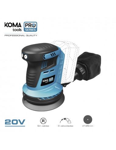 Ponceuse excentrique 20v (brushless sans batterie et chargeur) 13x30x15cm koma tools pro series battery
