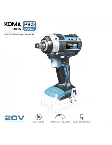 Cle a chocs 20v brushless (sans batterie et chargeur) 16x23.5cm koma tools pro series battery