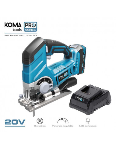 Ensemble de scie sauteuse 20v avec 1 batterie 2.0a. et chargeur 08772. 23x21.5cm koma tools pro series battery