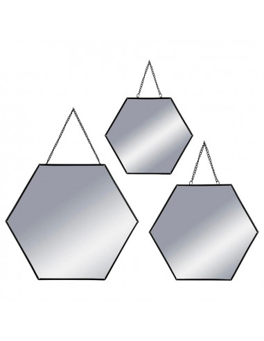 Set 3 miroirs hexagonaux noirs 19,8x17,5cm / 25x22,5cm / 29,5x26cm