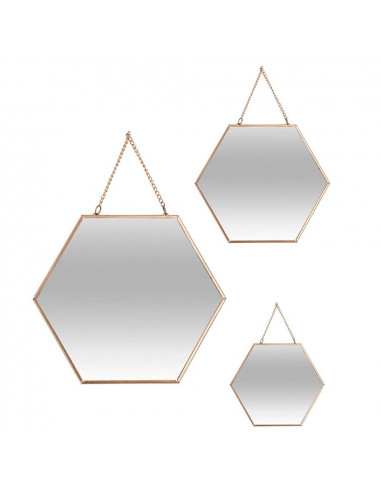 Set 3 miroirs hexagonaux or 19,8x17,5cm / 25x22,5cm / 29,5x26cm