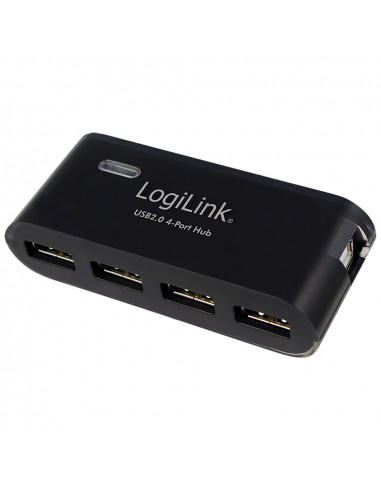Hub usb 2.0 4 ports, noir - avec alimentation et câble usb logilink