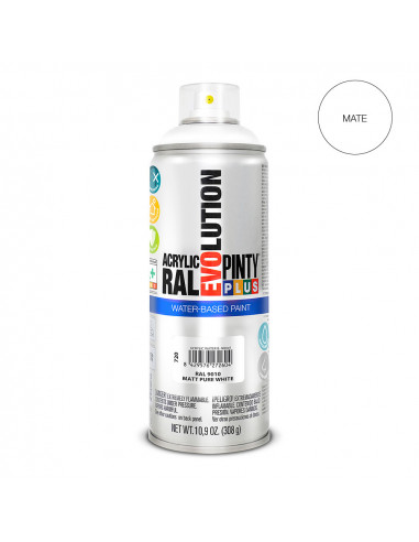 Peinture en aérosol pintyplus evolution water-based 520cc ral 9010 blanc pur mat