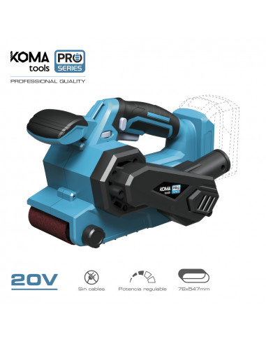 Ponceuse à bande 20v (sans batterie et chargeur) 14x27.5x17cm koma tools pro series battery