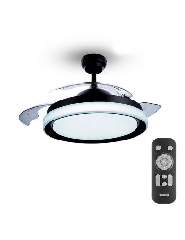 Ventilateur de plafond à led modèle atlas noir puissance: 28+35w palmes: ø106cm avec télécommande philips