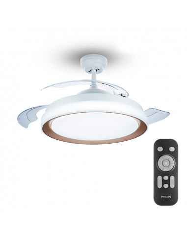 Ventilateur de plafond à led modèle atlas doré puissance: 28+35w palmes: ø106cm avec télécommande philips