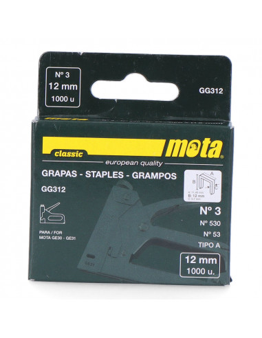 Agrafes numéro 3 de 12mm 1000 unit. gg312 mota