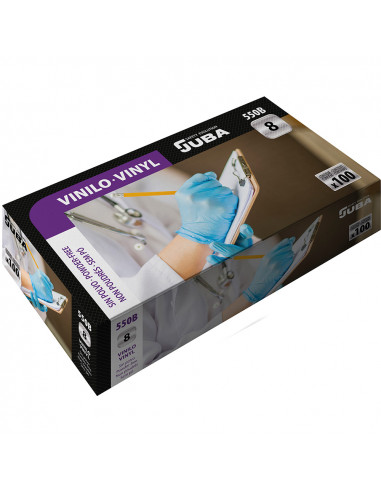 Boite 100 gants jetables vinyle bleu sans poudre taille 10 juba