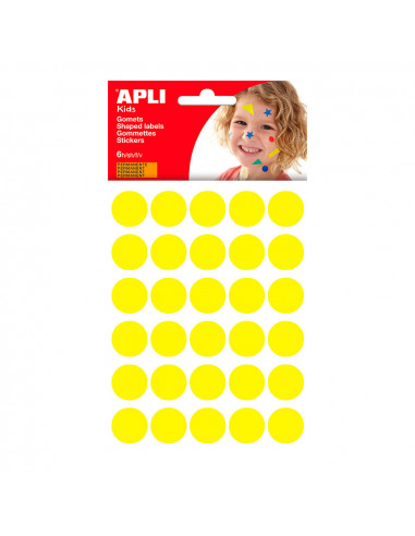 Blister 180 uni. gomets rondes couleur jaune taille ø20mm.